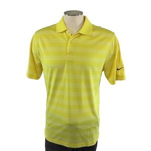 Nike Golf Tour Performance Dri Fit‎ Polo Shirt S Yellow White Stripe Mens Golf